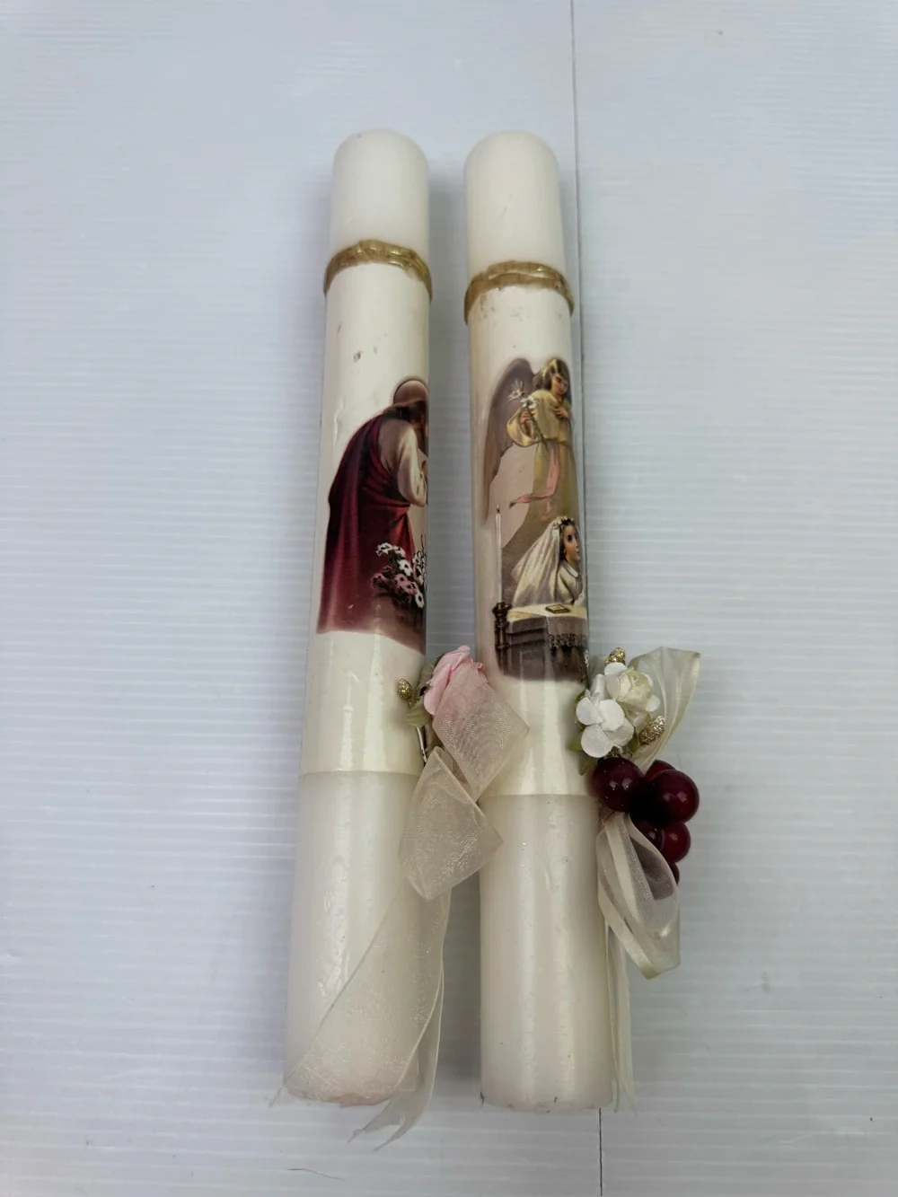 VTG First Holy Communion Decorative Candle Set Pair Boy & Girl Catholic Decor